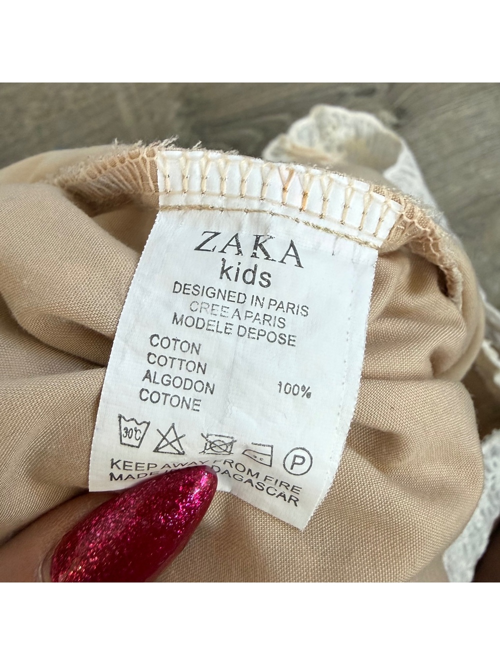 ZAKA Kids Beige Cotton Dress with White Embroidery, Size 2-3 Years - Picture 3 of 3